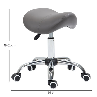 HOMCOM Cosmetic Stool 360\'c2\'b0 Rotate Height Adjustable Salon Massage Spa Chair Hydraulic Rolling Faux Leather Saddle Stool, Grey 