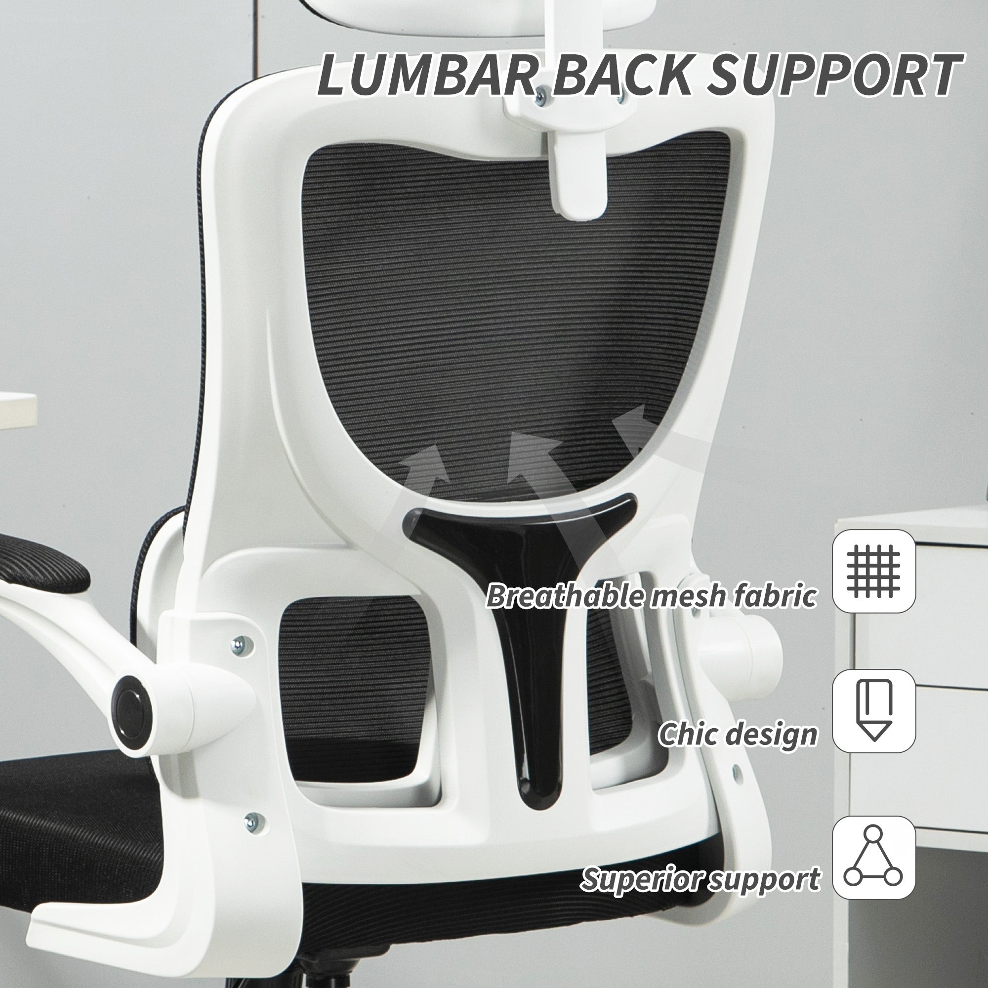 Vinsetto Ergonomic Office Chair, High Back Mesh Computer Desk Chair with Adjustable Headrest and Lumbar Support, Rotatable Armrests, Tilt Function for Home Office, Black 