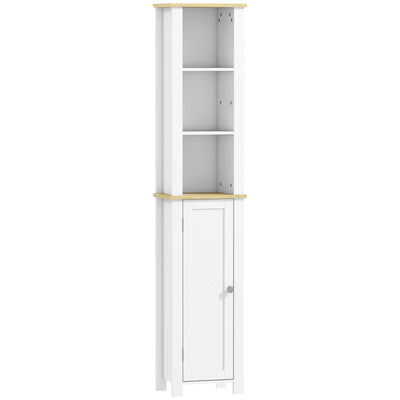 kleankin Slim Bathroom Storage Unit with Open Compartment, Bathroom Storage Cabinet with Adjustable Shelf, 34 x 23 x 165 cm, White 
