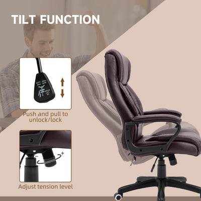 Vinsetto High Back Executive Office Chair 6- Point Vibration Massage Extra Padded Swivel Ergonomic Tilt Desk Seat, Brown 
