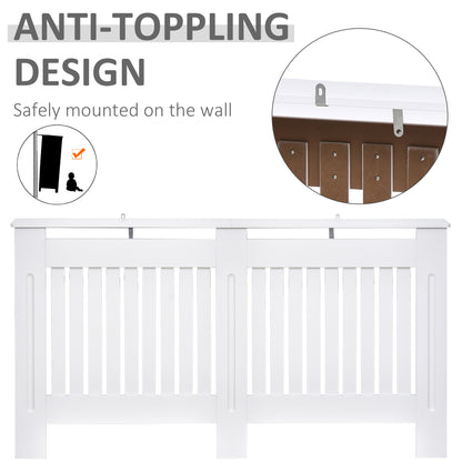 HOMCOM Slatted Radiator Cover Painted Cabinet MDF Lined Grill in White (152L x 19W x 81H cm) 