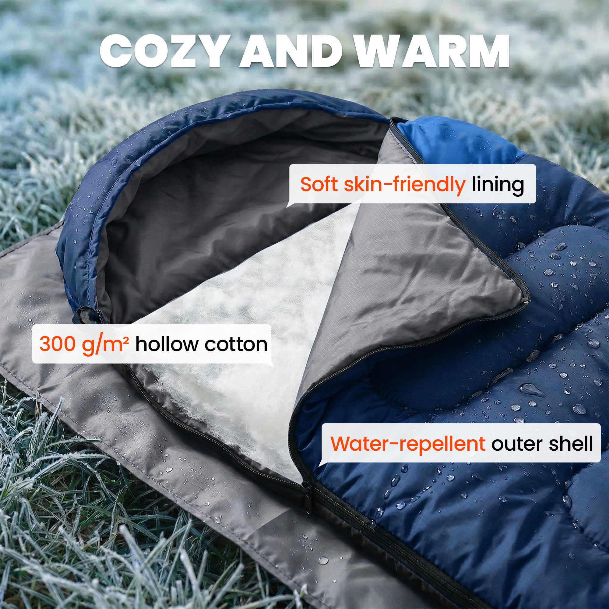 Outsunny Sleeping Bag for Adults, Lightweight & Compact Sleeping Bag, 3 Seasons, Navy Blue 