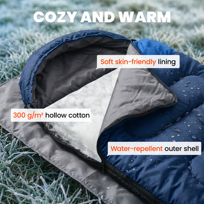 Outsunny Sleeping Bag for Adults, Lightweight & Compact Sleeping Bag, 3 Seasons, Navy Blue 