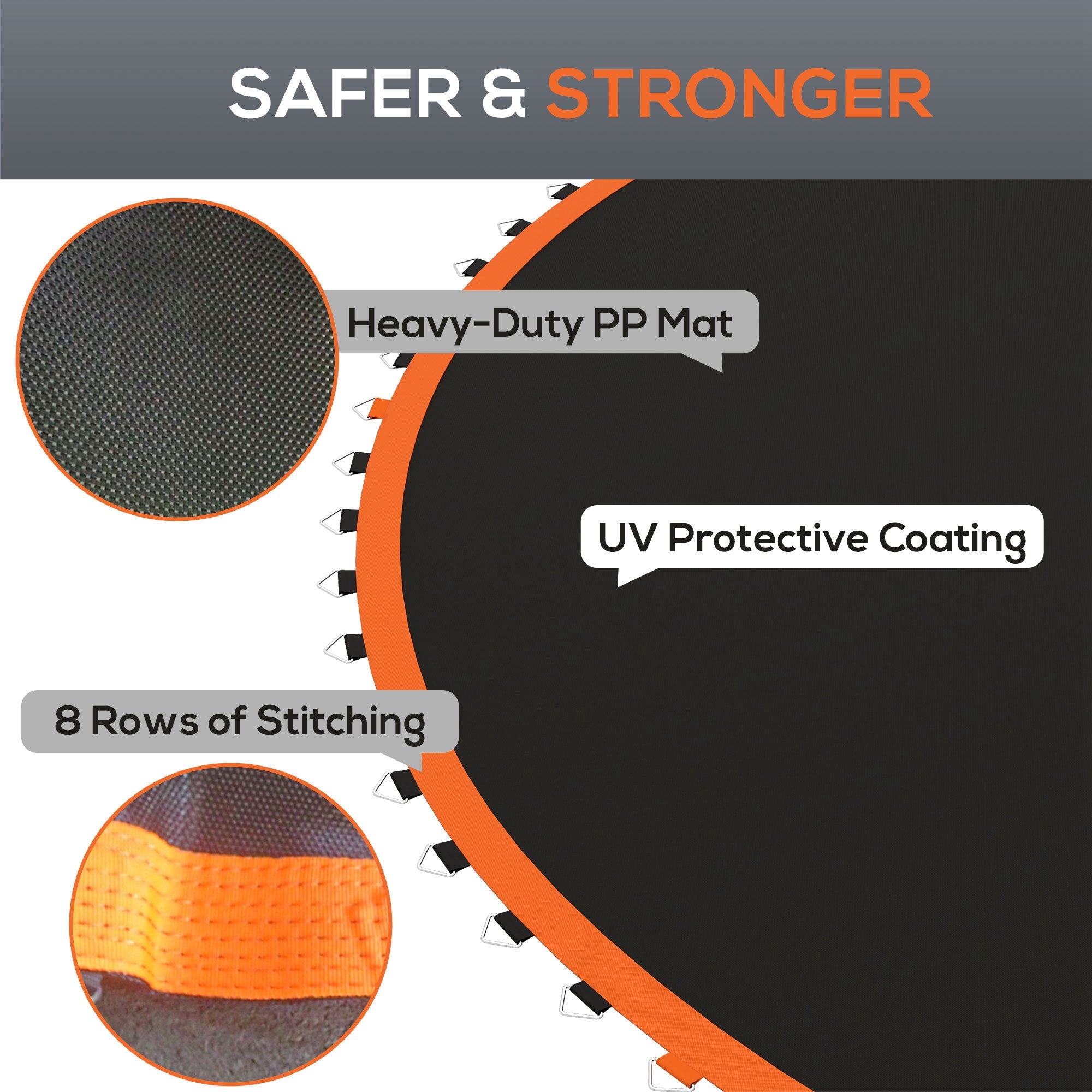 SPORTNOW Replacement Trampoline Mat with Spring Pull Tool, 72 V-Hooks, for 12ft Trampoline using 14cm Springs, Orange 
