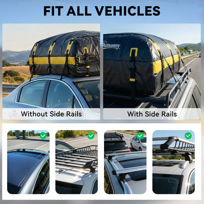 Outsunny Car Roof Bag, 21 Cubic Feet Waterproof Soft Car Roof Box Roofing Cargo Carrier w/ Reflective Arrows, Door Hooks, Yellow 