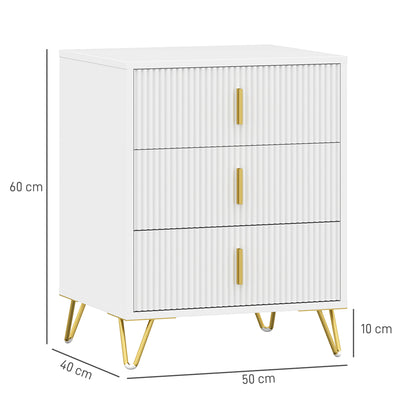 HOMCOM Set of 2 Elegant Chest of Three Drawers - White/Gold-Tone 