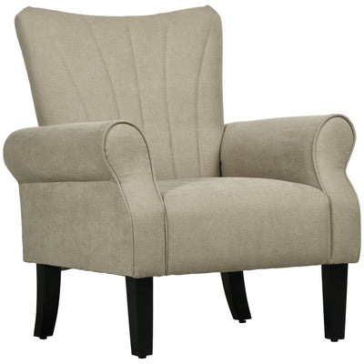 HOMCOM Upholstered Accent Chair with High Back, Rolled Arms and Wood Legs, Soft Thick Padded Armchair, Beige 