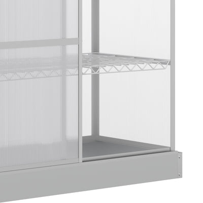 Outsunny 3 Tier Greenhouse Garden Outdoor Cold Frame Plant Flower Growth Transparent Polycarbonate Board Openable Roof Sliding Door w/ Foundation 131L x 58W x 140H cm 