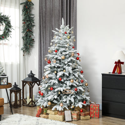 HOMCOM 6 ft Artificial Flocked Christmas Tree with 1182 Branches, Hinged Xmas Tree with Foldable Metal Stand, Easy Assembly for Home Office Decor 