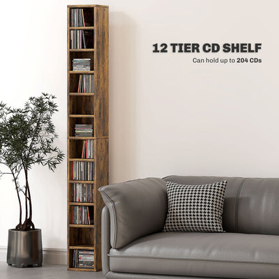 HOMCOM 204 CD Tall Narrow Media Storage Tower - Rustic Brown 