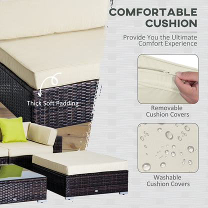 Outsunny 6 PC Rattan Sofa Coffee Table Set Sectional Wicker Weave Furniture for Garden Outdoor Conservatory w/ Pillow Cushion Brown 