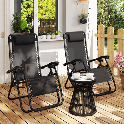 Outsunny Zero Gravity Chair Set of 2, Metal Frame Texteline Armchair Outdoor Folding and Reclining Sun Lounger with Head Pillow for Patio Decking Gardens Camping, Black 