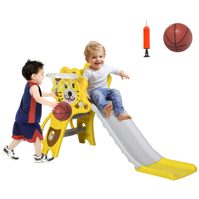 AIYAPLAY Baby Slide with Basketball Hoop, Climber, Easy to Assemble Kids Slide for Indoor Use, for Ages 18-36 Months - Yellow 