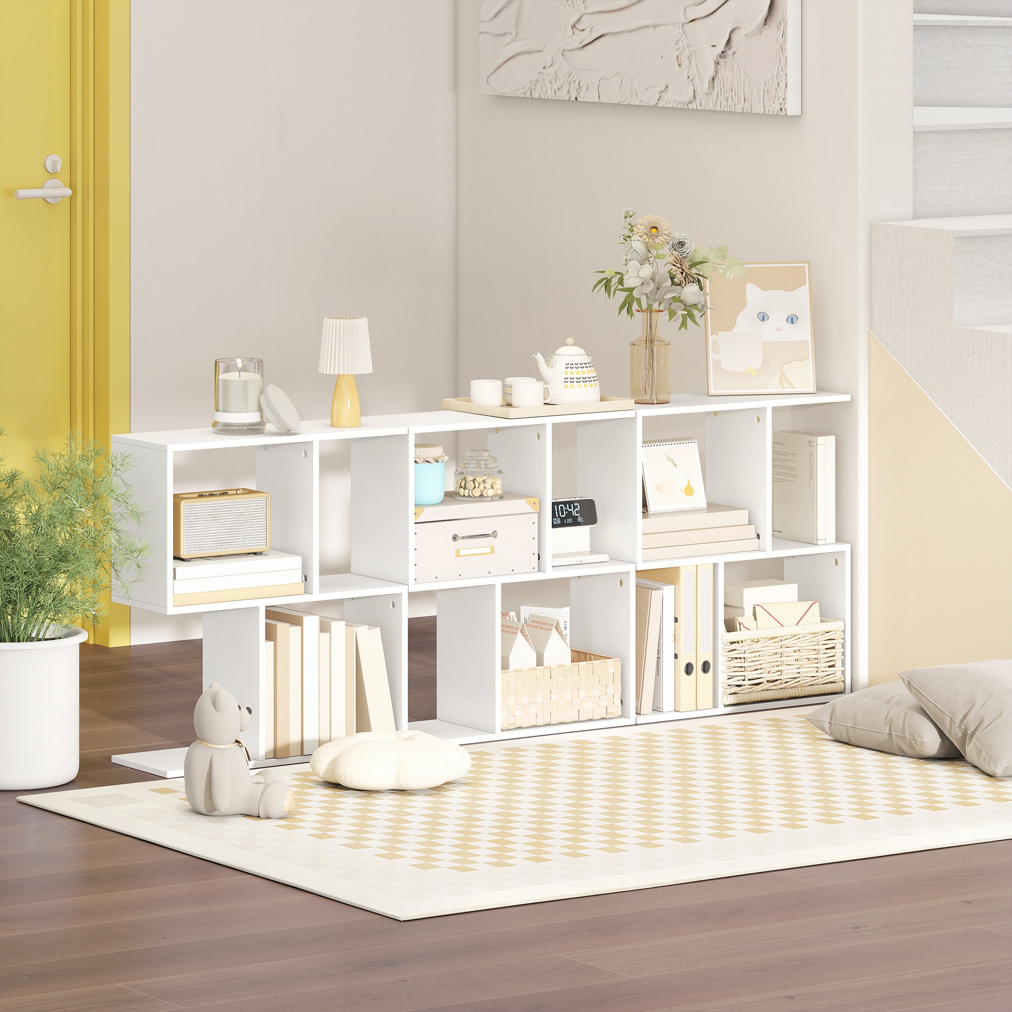 HOMCOM Side Table, Narrow End Table with Storage Shelves, S-Shaped, 3-Tier, 50W x 19.5D x 58H cm, White 