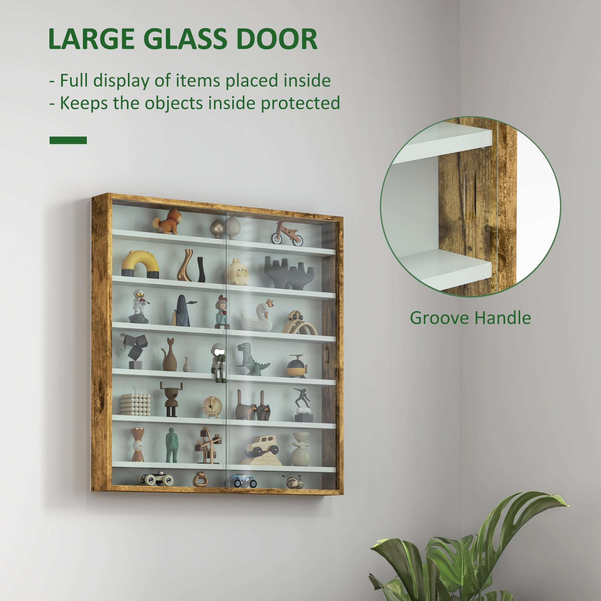 HOMCOM Six Shelf Display Cabinet, with Glass Doors - Brown 