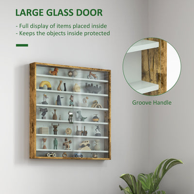 HOMCOM Six Shelf Display Cabinet, with Glass Doors - Brown 
