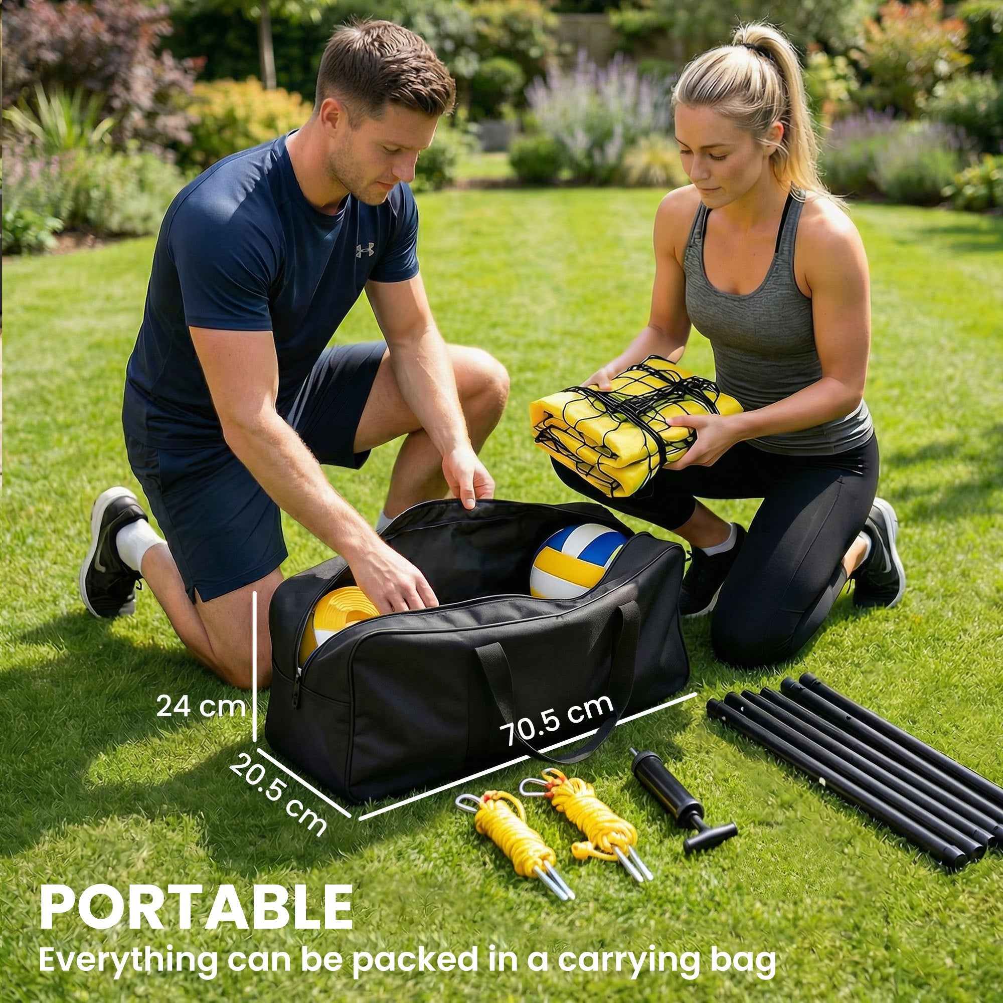 SPORTNOW Portable Volleyball Net Set with Adjustable Height Steel Poles, Volleyball, Boundary Line and Carrying Bag for Beach 