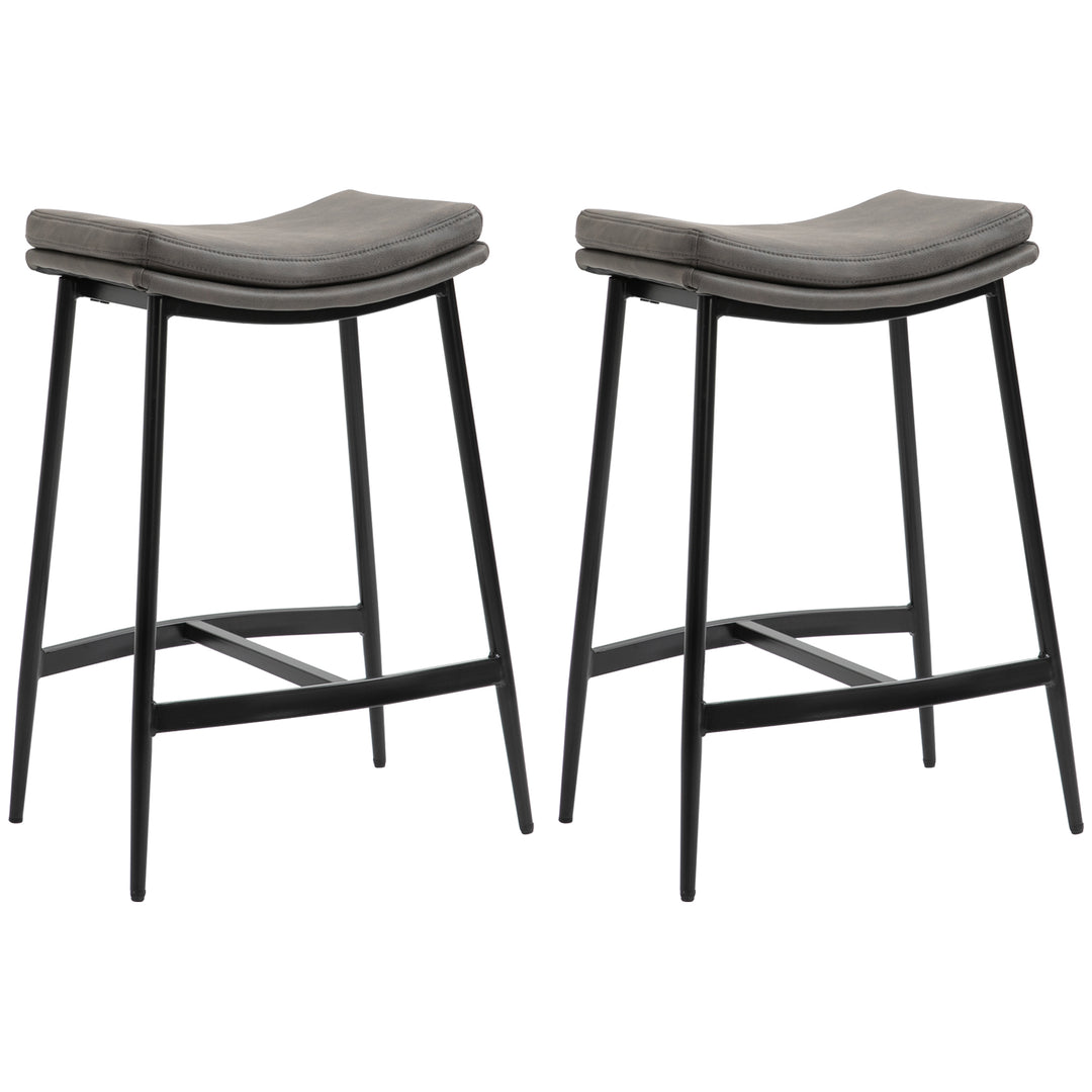 HOMCOM Breakfast Bar Stools Set of 2, Microfibre Upholstered Barstools, Industrial Bar Chairs with Curved Seat and Steel Frame for Dining Room, Kitchen, Grey 