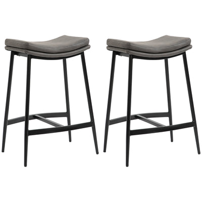 HOMCOM Breakfast Bar Stools Set of 2, Microfibre Upholstered Barstools, Industrial Bar Chairs with Curved Seat and Steel Frame for Dining Room, Kitchen, Grey 