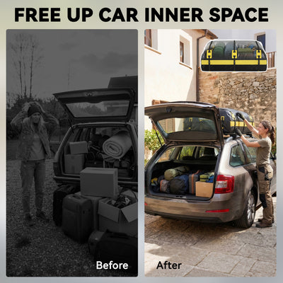 Outsunny Car Roof Bag, 21 Cubic Feet Waterproof Soft Car Roof Box Roofing Cargo Carrier w/ Reflective Arrows, Door Hooks, Yellow 