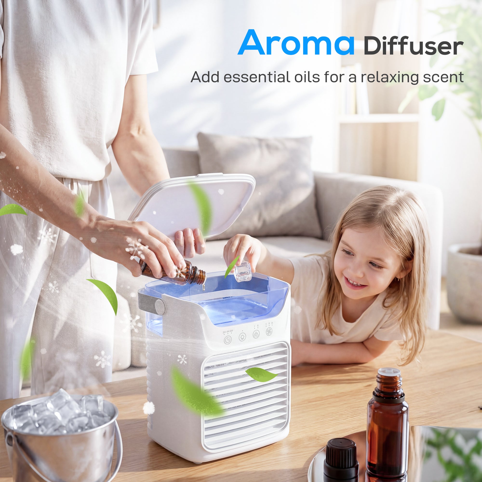HOMCOM Air Cooler with Adjustable Head, Portable Air Conditioner with 3 Wind Speed, 2 Cool Mist, RGB Light, White 