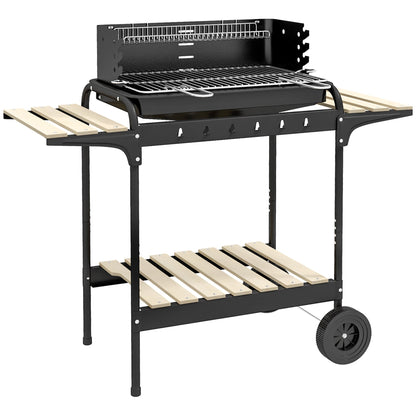 Outsunny Charcoal Barbecue Grill with Adjustable Grill Height, Portable BBQ Trolley with Ash Catcher and Wheels for Outdoor Garden Party Cooking, Black 