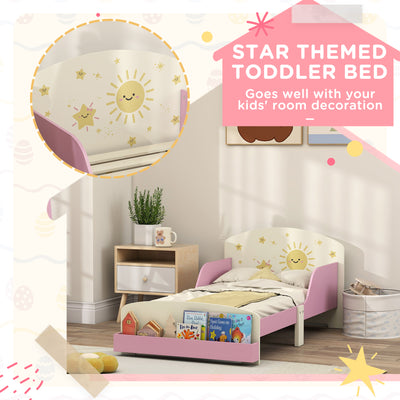 AIYAPLAY Toddler Bed with Storage, Guardrails, Sun Design, for Ages 3-8 Years, Fits 140 x 70cm Mattress, 