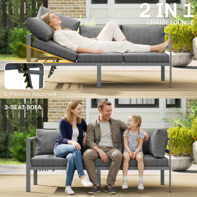 Outsunny 3 Pieces Garden Furniture Set, Aluminium Corner Lounge Set with Adjustable Backrest and Coffee Table 