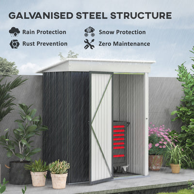 Outsunny Metal Garden Shed, Outdoor Lean-to Shed for Tool Motor Bike, with Adjustable Shelf, Lock, Gloves, 5'x3'x6',  Dark Grey 