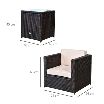 Outsunny 2-Seater Rattan Sofa  Furniture Set W/Cushions, Steel Frame-Brown 