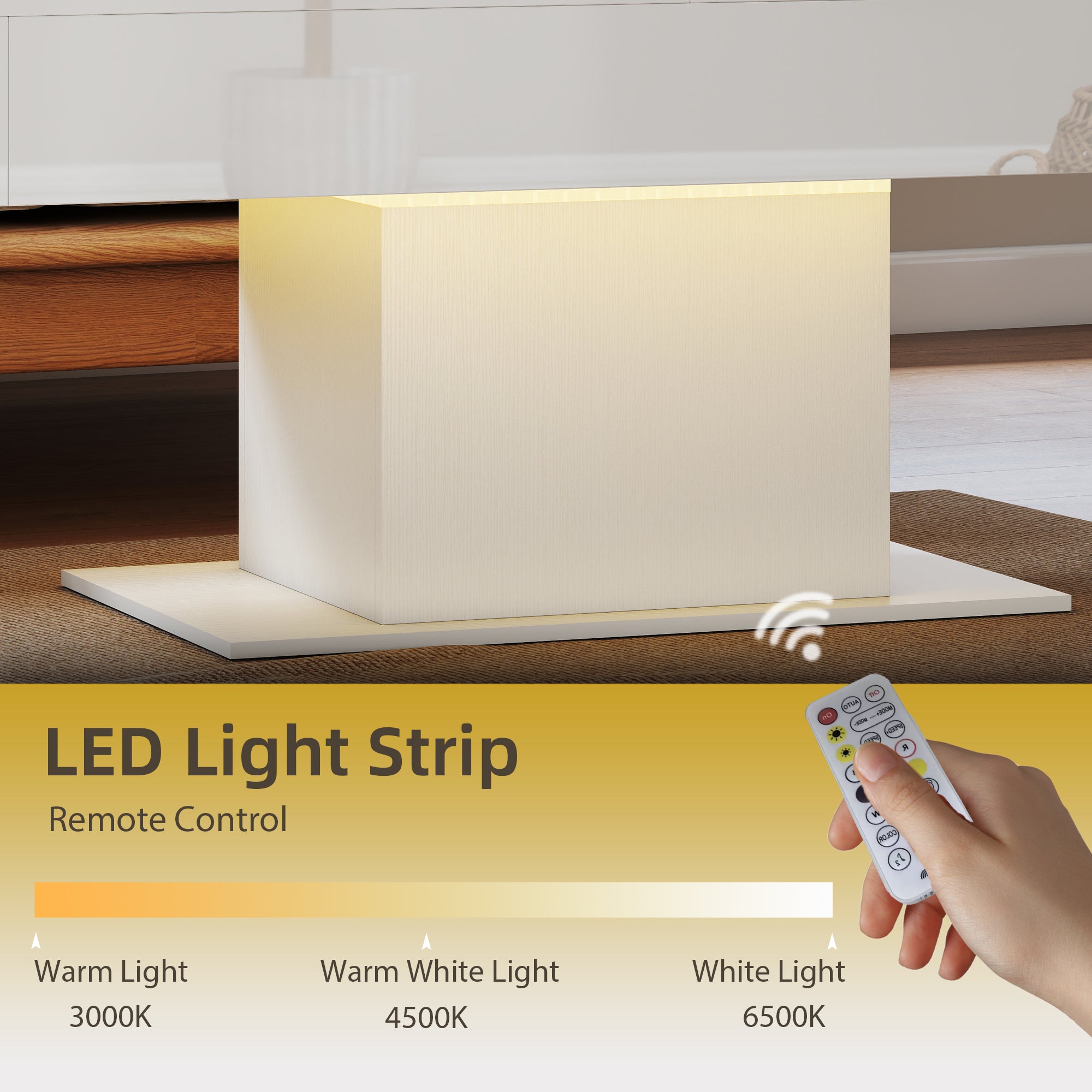 HOMCOM Extendable Coffee Table with LED Lights and Storage - High Gloss White 