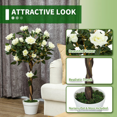 Outsunny Set of Two Faux Rose Trees - White 