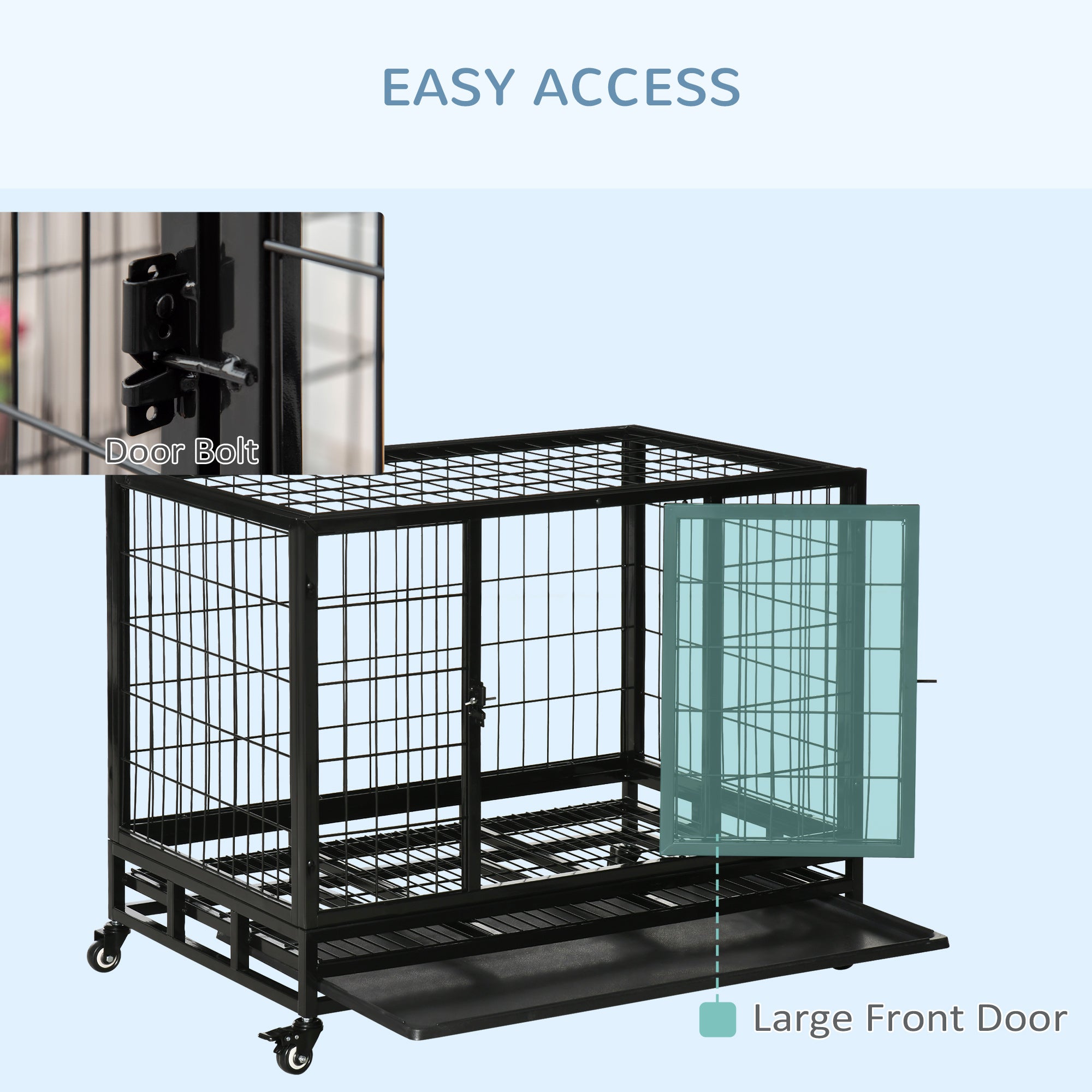 PawHut 38" Heavy Duty Metal Dog Crate Pet Cage with Tray Wheeled Dog Kennel - Black (Medium) 