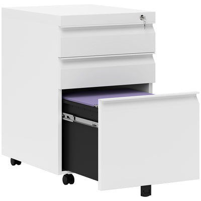 Vinsetto 3 Drawer Filling Cabinet, Mobile Metal File Cabinet with Anti-tilt Design for Letter, A4, Legal Size, White 