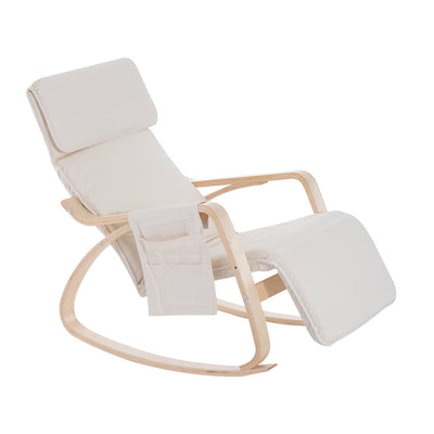 HOMCOM Rocking Lounge Chair Recliner Relaxation Lounging Relaxing Seat with Adjustable Footrest, Side Pocket and Pillow, Cream White 