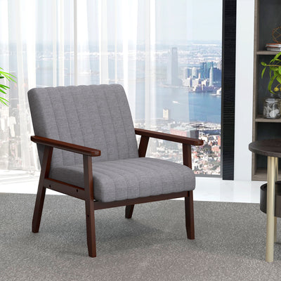 HOMCOM Mid Century Accent Chair, with Wooden Legs - Grey 