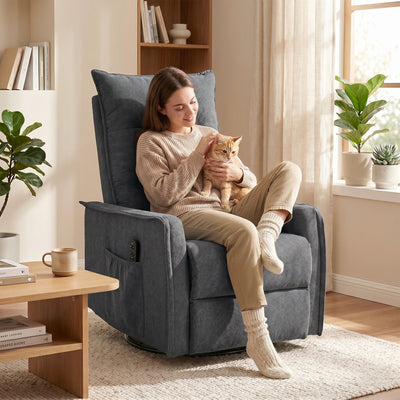 HOMCOM Recliner Armchair, Chenille Recliner Chair with Massage and Heat, 360° Swivel Rocking Manual Recliner, Dark Grey