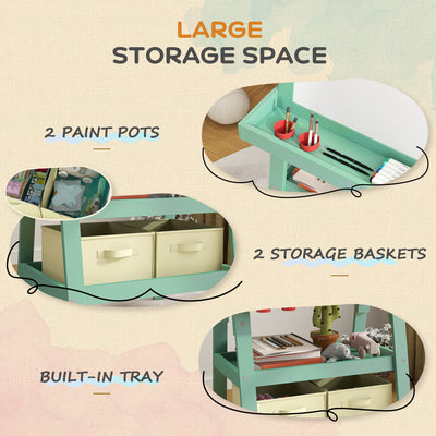 AIYAPLAY 3 in 1 Kids Easel Double-Sided Magnetic Whiteboard and Chalkboard with Paper Roll, Storage Baskets - Green 