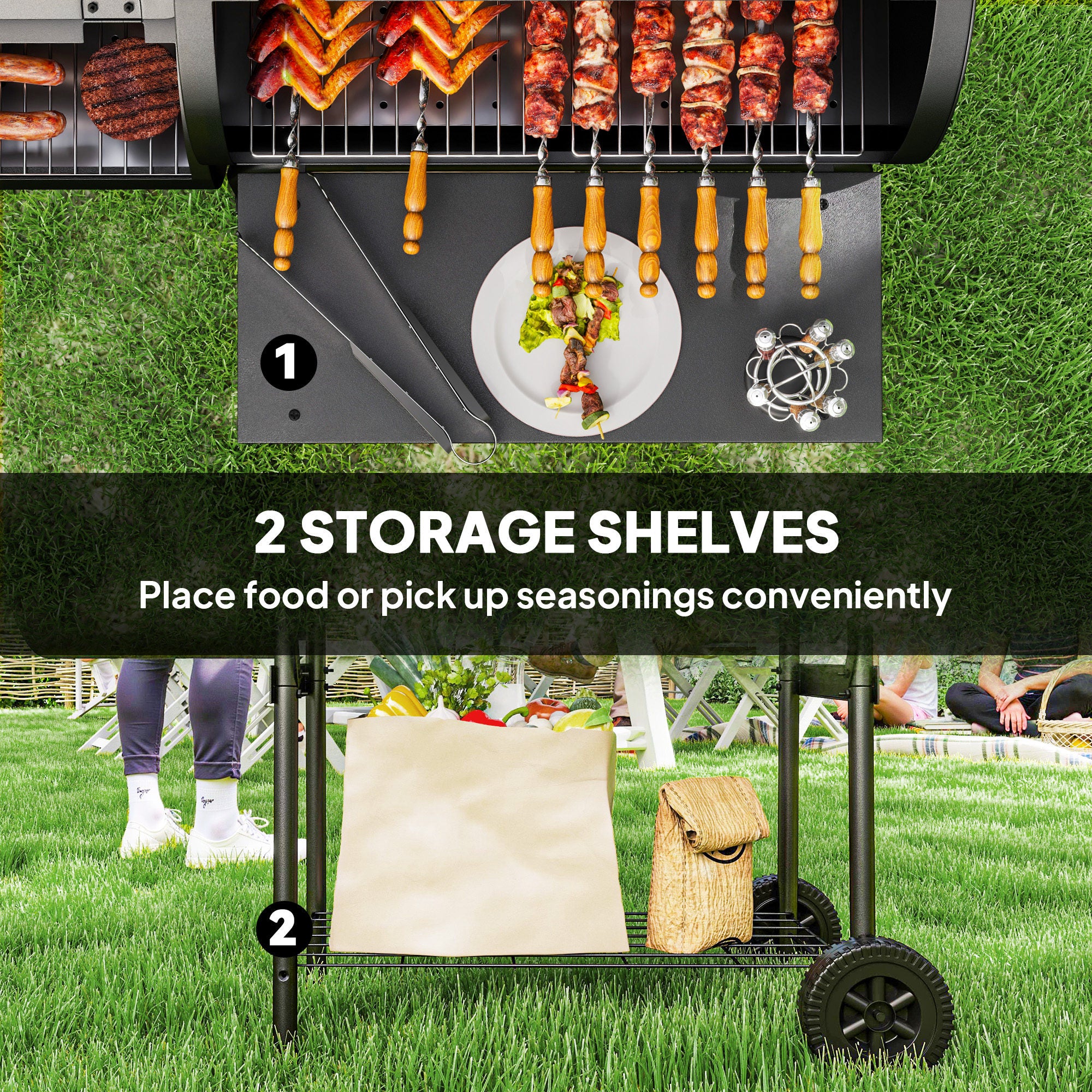 Outsunny Barbecue Grill Portable Outdoor Charcoal BBQ Grill with Offset Smoker 109 x 60 x 120 cm Black 