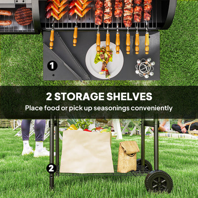 Outsunny Barbecue Grill Portable Outdoor Charcoal BBQ Grill with Offset Smoker 109 x 60 x 120 cm Black 