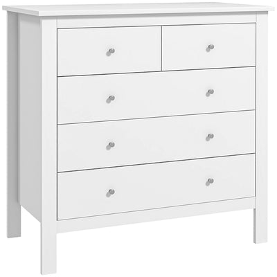 HOMCOM Modern Chest of Drawers, 5 Drawer Storage Cabinet with Metal Handles and Runners for Bedroom, White 