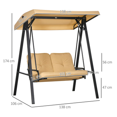 Outsunny Two-Seater Garden Swing Bench, with Adjustable Canopy - Beige 