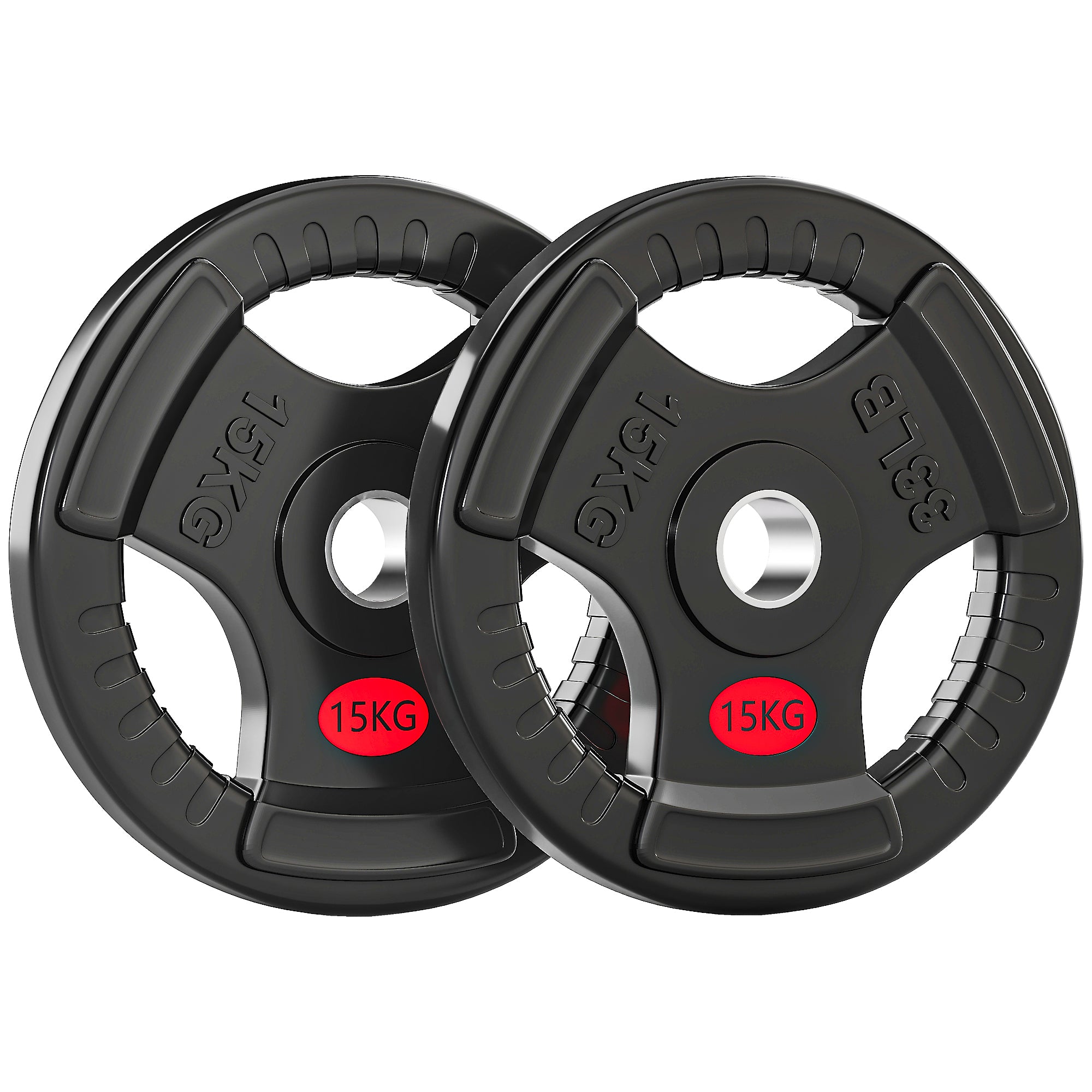 SPORTNOW Olympic Weight Plates, 2"/5cm Weight Disc Pair with Tri-Grips, 2 x 15kg Dumbbell Plates for Weightlifting and Strength Training Home Gym Fitness Workout, Black 