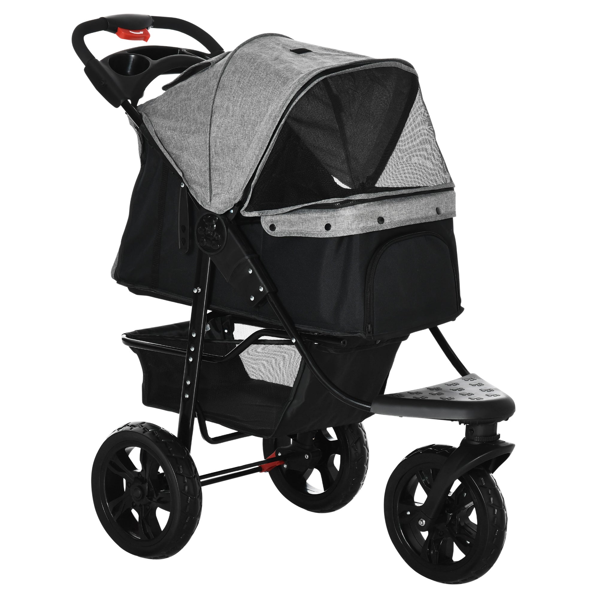 PawHut Dog Pram Dog Stroller Pet Stroller, 3 Wheels Dog Pushchair with Brake, for Small Miniature Dogs, Cats, Red 