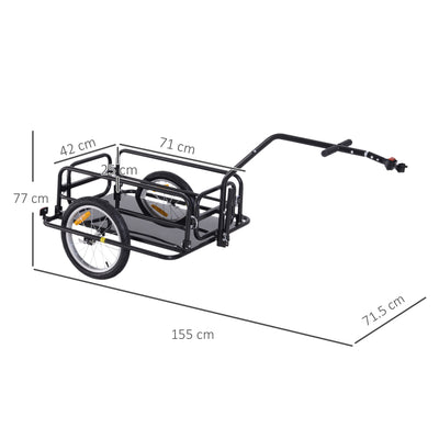 HOMCOM Bike Cargo Trailer Bicycle Cargo Storage Cart w/ Hitch Cycling Camping Luggage Storage Carrier Transport Steel Black 