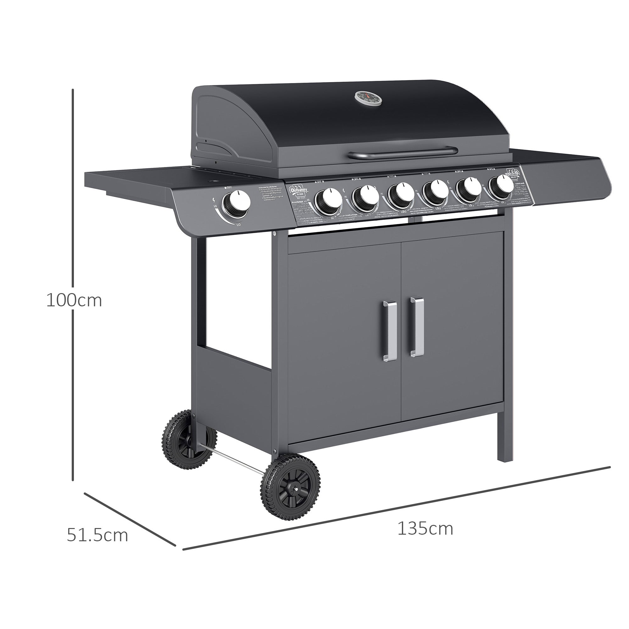 Outsunny Seven-Burner Gas BBQ Grill - Grey 