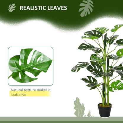 Outsunny 100cm/3.3FT Artificial Monstera Tree Decorative Cheese Plant 21 Leaves with Nursery Pot, Fake Tropical Palm Tree for Indoor Outdoor D\'c3\'a9cor, Set of 2