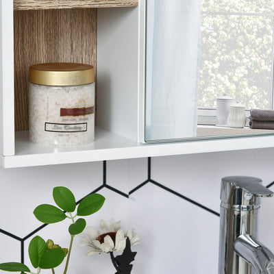 HOMCOM Bathroom Mirror Cabinet, Wall Mounted Storage Cabinet with Open Cupboard and Adjustable Shelf, White 