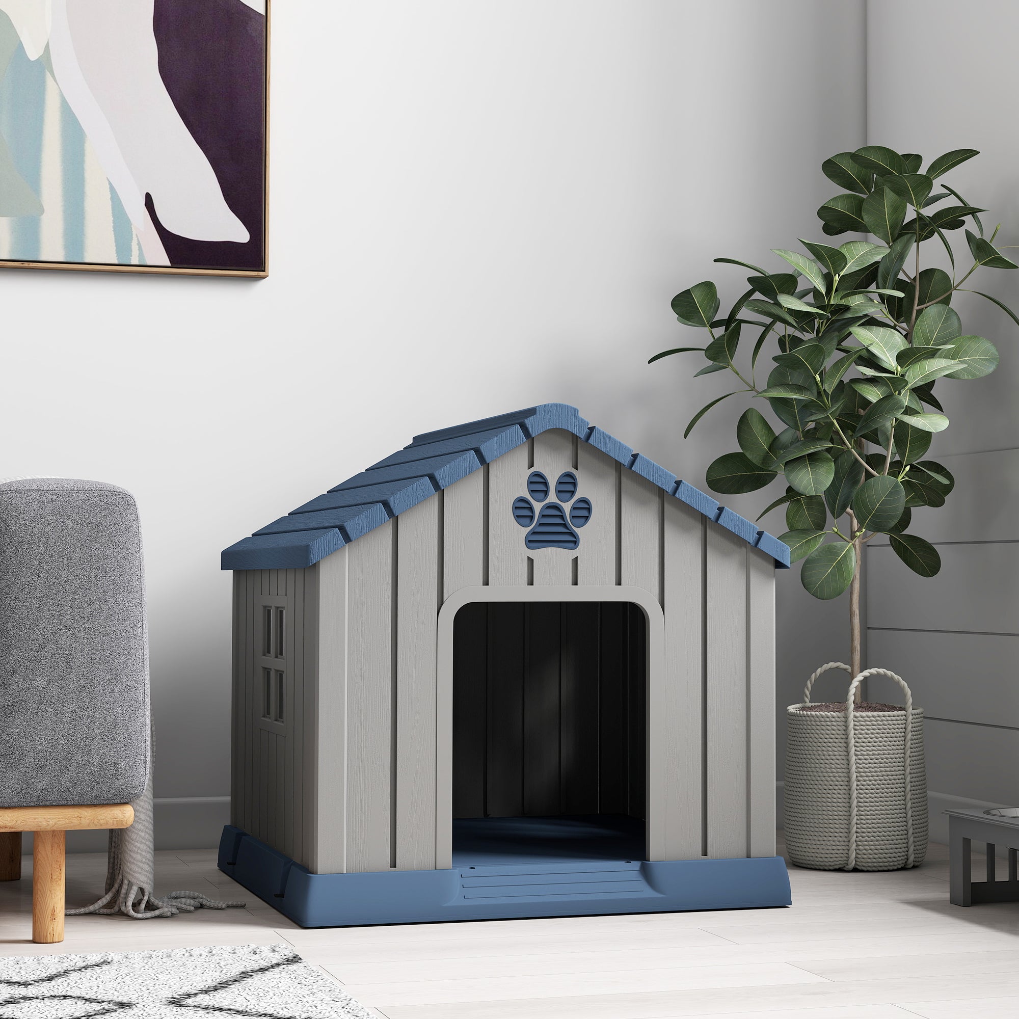 PawHut Dog Kennel Outdoor for Medium Dogs, Waterproof Plastic Dog House for Garden, Patio, 85 x 79 x 82 cm, Grey 