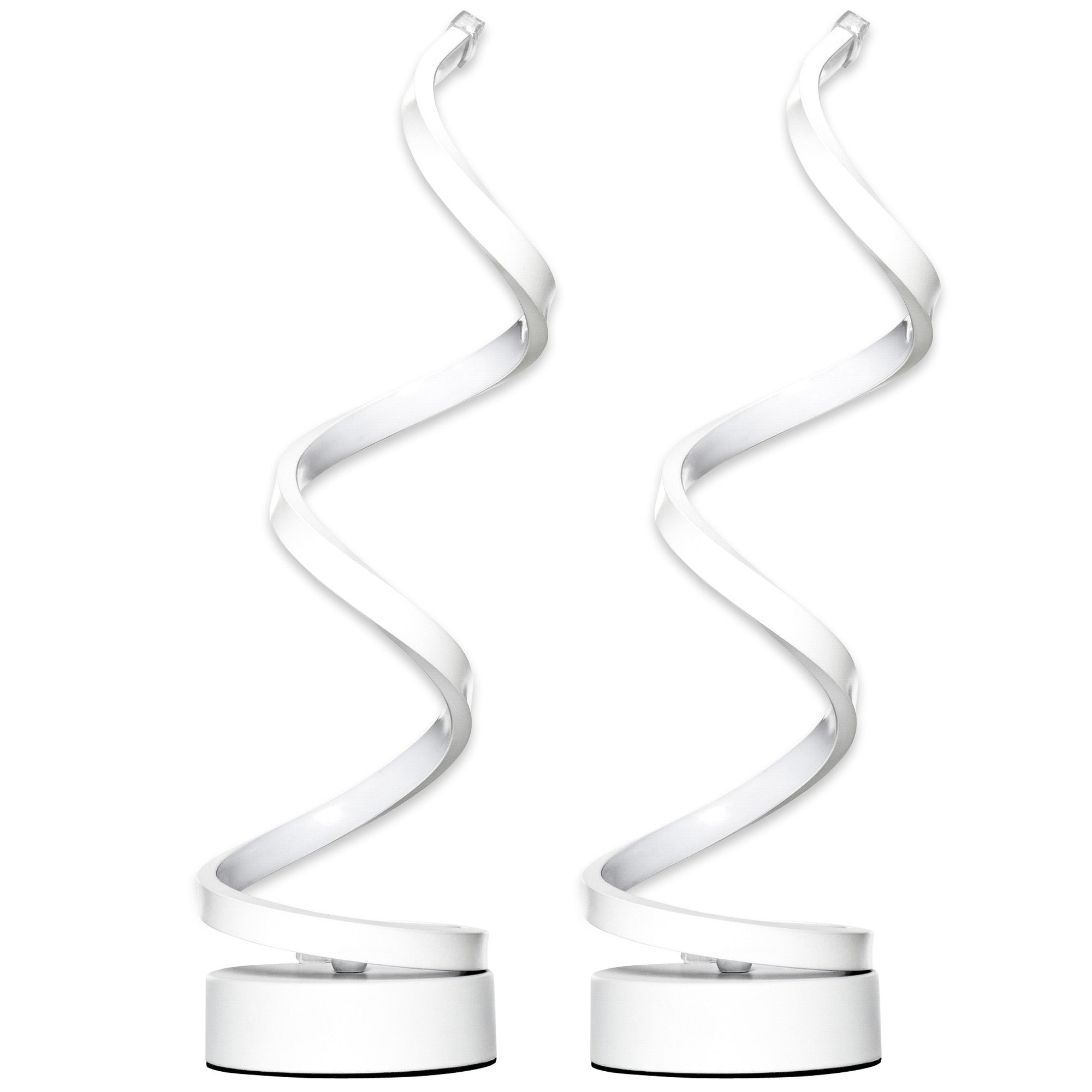 HOMCOM Set of 2 Modern Wave-Shaped LED Table Lamp with Round Metal Base for Living Room, Bedroom, White 